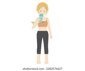 ropa de fitness mujer con bebida rubia Vector Material