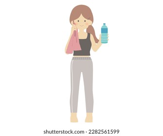 Fitness wear woman holding a plastic bottle underpony vector illustration Material.