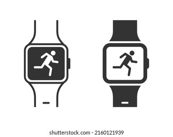 Fitness wearable smartwatch. Running man icon. Flat vector illustration.