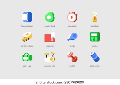 Aptitud de los iconos web establecidos en diseño plano. Pictogramas vectoriales para la interfaz de la aplicación móvil