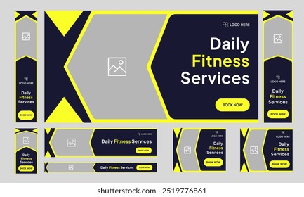 Diseño de Anuncio de Web de fitness para publicación en redes sociales, diseño de Anuncio de Plan de entrenamiento diario, Anuncio de fitness corporal, formato de archivo editable de Vector eps 10