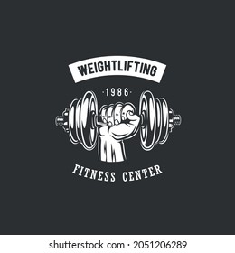 Fitness and weightlifting logo with dumbbell Illustration.