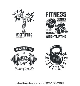 Fitness and weightlifting logo set on white background.