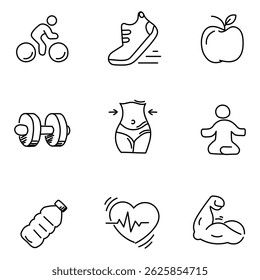 Fitness and Wellness Icon Pack – Healthy Lifestyle Line Vector Set
