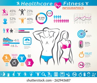 fitness and wellness infographcs, active  people icons set