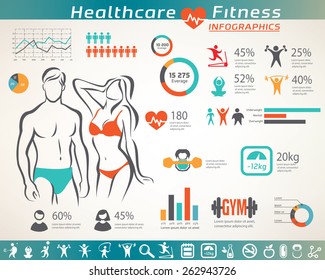 fitness and wellness infographcs, active  people icons set