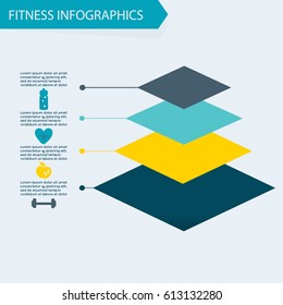 Fitness and wellness infographics template,  bodybuilding, cardio training, healthy eating, sport set, lifestyle concept, activity charts. Vector illustration