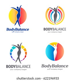 Fitness And Wellness Vector Logo Design. Body Balance Logo Set