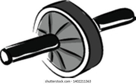 Fitness wheel hand drawn design, illustration, vector on white background.