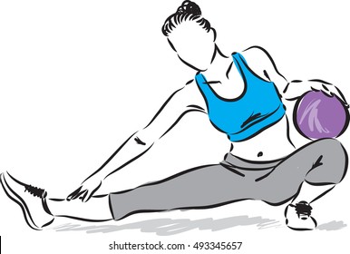 fitness woman with ball illustration