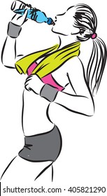 fitness woman with a bottle of water illustration