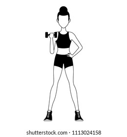 Fitness woman cartoon in black and white