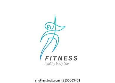 Fitness Woman Dancing Girl Logo Elegant design vector template Linear Outline style.