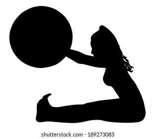 fitness woman doing exercise with pilates ball, vector 