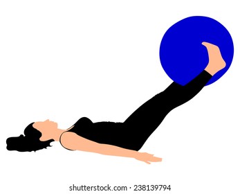 Fitness woman doing exercise with pilates ball, vector