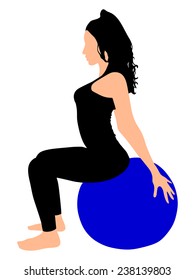 Fitness woman doing exercise with pilates ball, vector