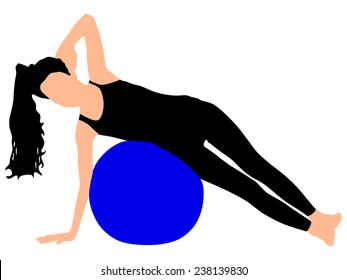Fitness woman doing exercise with pilates ball, vector