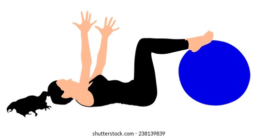 Fitness woman doing exercise with pilates ball, vector