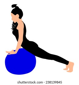 Fitness woman doing exercise with pilates ball, vector
