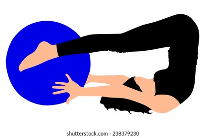 Fitness woman doing exercise with pilates ball, vector 