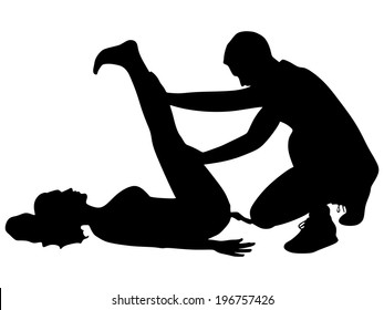 fitness woman doing exercise with young man, vector