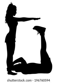 fitness woman doing exercise with young man, vector