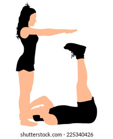 Fitness woman doing exercise with young man, vector 