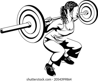 fitness woman doing squat with a barbell on her shoulders