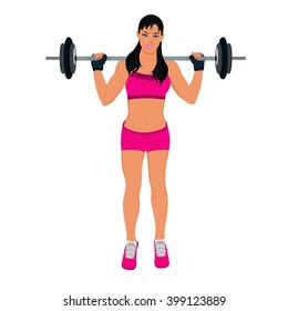 fitness woman doing squats with weight, vector illustration