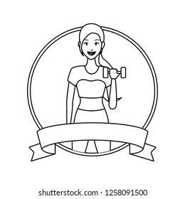 fitness woman with dumbbell in black and white