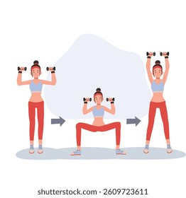 fitness woman engaging in dumbbell workout to enhance strength and endurance.  exercise steps