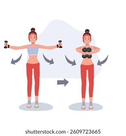 fitness woman engaging in dumbbell workout to enhance strength and endurance.  exercise steps