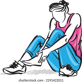 fitness woman girl with ankle foot injury pain jogger sports concept vector illustration