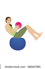 fitness woman harmony balance exercise with ball isolated on white background vector illustrations element for design