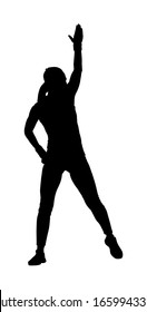 Fitness woman instructor exercise on training in gym vector silhouette. Losing weight, bodybuilder. Personal trainer workout. Fit sport lady. Handsome girl stretching worming up. Female athlete skill.