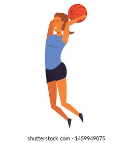 Fitness woman playing basketball sport isolated cartoon vector illustration graphic design