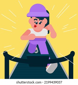 Fitness Woman Running Fast On The Treadmill, Young Healthy Sportswoman In Sportswear, , Full Body Workout, Flat Avatar Vector