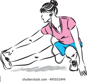 fitness woman stretching with earphones illustration