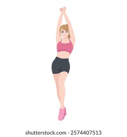 Fitness Woman Stretching in Sportswear. Flat vector Character Illustration