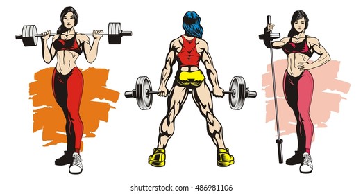 Fitness women, bodybuilders, vector illustration