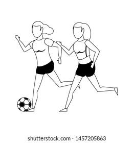 fitness women training soccer sport cartoons isolated vector illustration graphic design