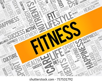FITNESS word cloud collage, health concept background