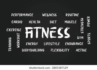 Fitness Word Cloud Handwritten Typography Vector Illustration