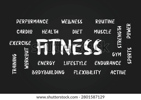 Fitness Word Cloud Handwritten Typography Vector Illustration
