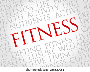 Fitness word cloud, health concept