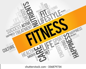 Fitness word cloud, health concept