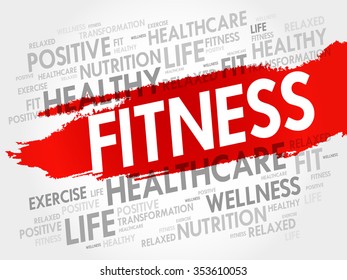 Fitness word cloud, health concept