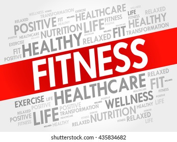 Fitness word cloud, health concept