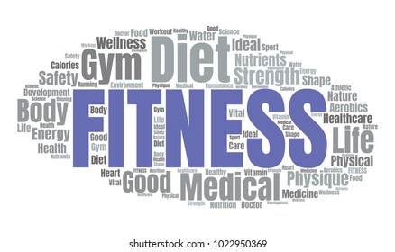 Fitness Word Cloud. Vector Collage Made of Popular Tags on Wellness Theme