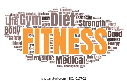 Fitness Word Cloud. Vector Collage Made of Popular Tags on Wellness Theme